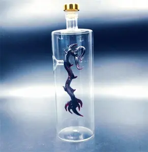 Whiskey Bottle Glass Borosilicate Handmade Decorated Glass Art Wine Dragon Bottle/whiskey Bottle