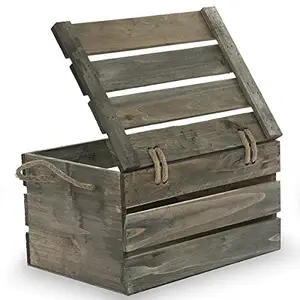 Customized Wooden Crate Box Antique Swing Lid Storage Box Crate