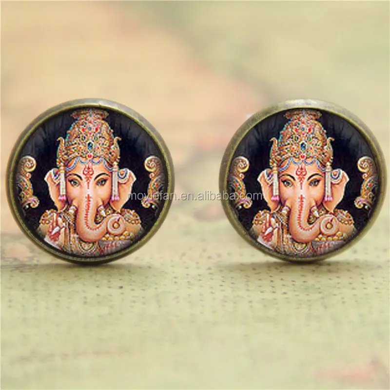 Gott Ohrring, handgemachte Lord Ganesha Anhänger Foto Ohrring Geschenk Glas Indian Hindu Ganesh Gott Ohrring Elefant Zink Legierung Unisex