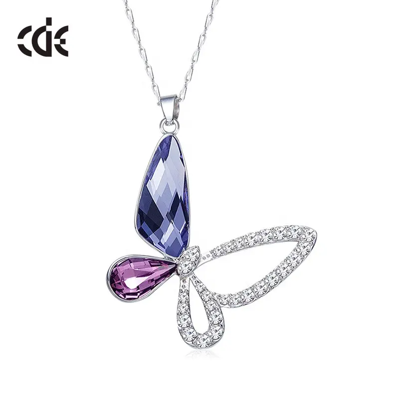 CDE YP0702 Silver Jewelry Austrian Crystal Necklace Cute Animal 925 Silver Pendant Necklace Collar De Plata Butterfly Necklace