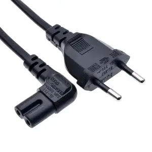 Kabel Daya AC 2-Prong Euro Schuko Bersudut Kanan, Colokan CEE7/16 Ke Siku IEC 320 C7 untuk TV,Printer, PS4,PS3,200Cm