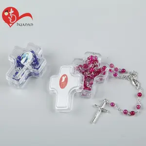 Wholesale religious custom design beads rosary necklace with special plastic box