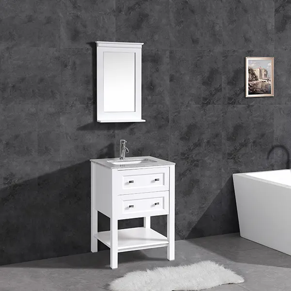 Elegant White Modern Single Bathroom Vanity with Marble Top