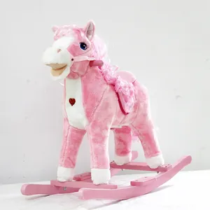 Soft Kids Rocking Horse with Sound Pink Stuffed Animal Rocking Horse Toy