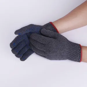 21-28厘米尺寸7/10g灰灰彩色棉安全工作手套，带聚氯乙烯圆点花园手套耐磨劳动保护官厅