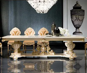 Muebles de comedor de palacio elegante europeo/francés clásico nuevo diseño Floral tallado en madera vivo conjunto de mesa de comedor