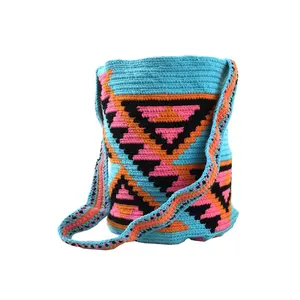 사용자 정의 패션 인기있는 다채로운 작은 수제 Wayuu Mochila 가방 여성 크로 셰 뜨개질 한 어깨 가방