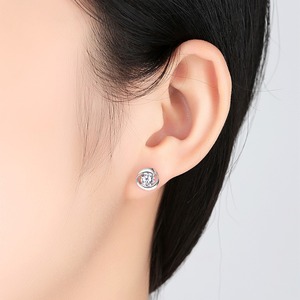 LUOTEEMI Luxury Women Elegant Accessories 2carat Round 3a Cubic Zirconia 925sterling Silver Rhodium Plated <strong>Small</strong> <strong>Stud</strong> <strong>Earring</strong> - Product Image 3