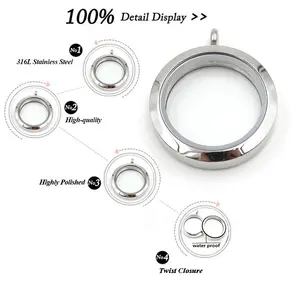 Fashion Silver Color 316L Stainless Steel Waterproof Glass Locket Pendant