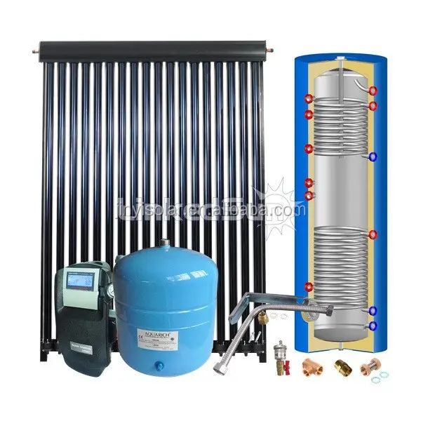 Solar Keymark EN12976 Aktive Getrennt Druck Solarwarmwasserbereiter Preis China mit Vakuum-röhrenkollektor und Kessel