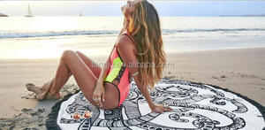 Populares al aire libre/piscina 150 cm diseño personalizado impreso microfibra ronda toalla de playa con flecos - Product Image 3