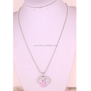 Joyería de concientización sobre el cáncer de mama, collar de cadena de serpiente con cristal pavé de corazón y cinta rosa para regalo - Product Image 2
