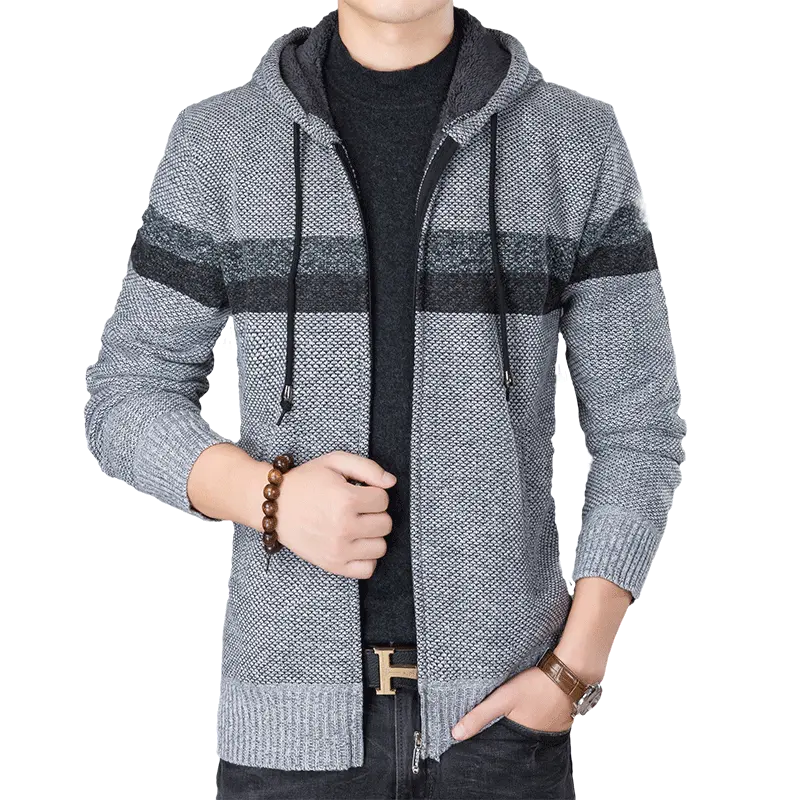 winter fashion hooded classic zipper man thick knitted cardigan