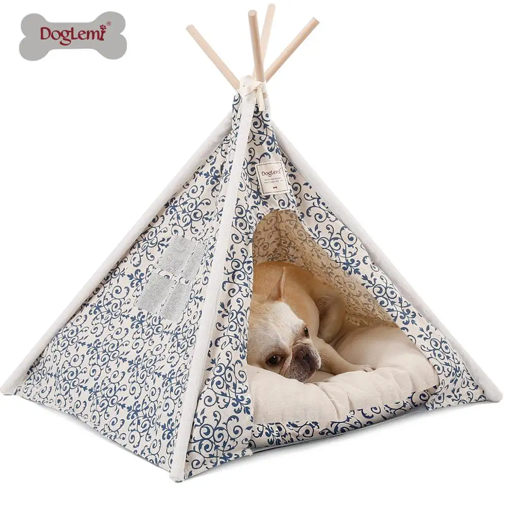 אופנה הודי נייד עץ פשתן לחיות מחמד מתקפל בית כלב אוהל