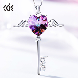 Collar con Colgante de Llave de Plata de Ley 925 de Lujo CDE, Chapado en Platino, con Piedra Preciosa de Cristal Austriaco, Certificado CMA - Product Image 3