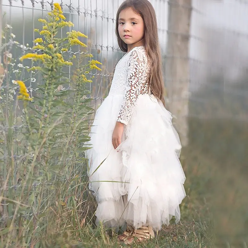 Hohe qualität mädchen kleider weiß hochzeit party baby spitze kleid