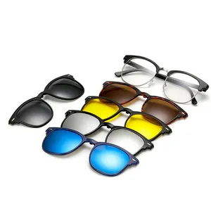 Sunglasses With Pc Frame DLC2218 PC Polarized Night Vision Magnetic 5 In 1 Clip On Sunglasses Set With Metal Frame