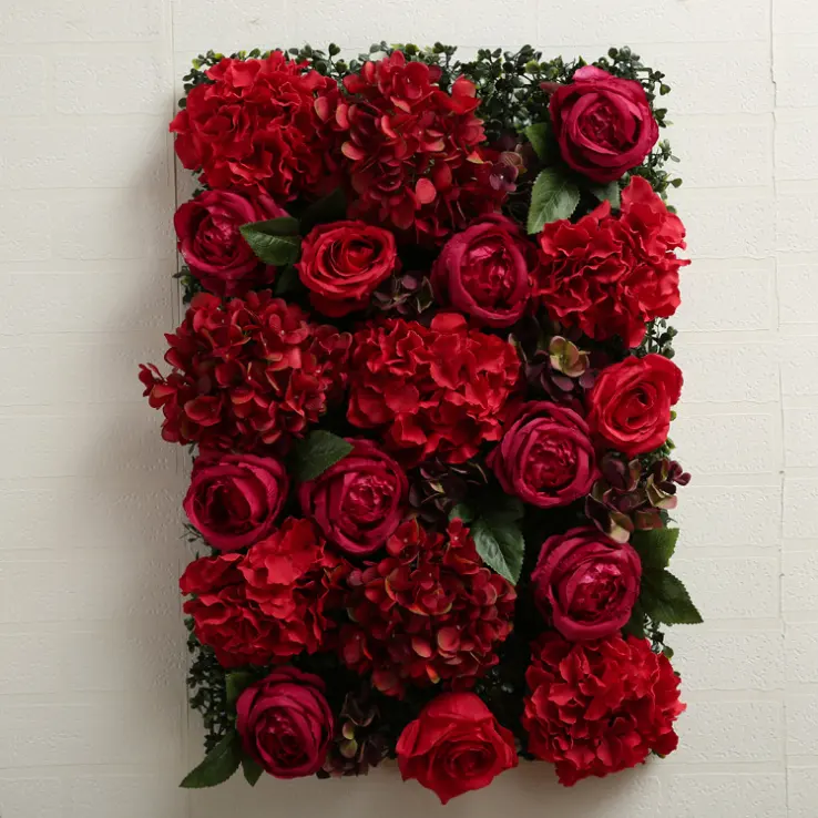 Hot-vendita di Seta Artificiale Fiore Rosa rosso Fiore di Parete Del Tessuto Stuoia di Ortensia Fiori Artificiali Muro