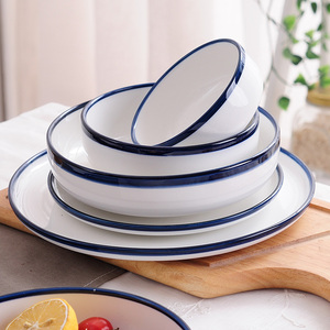 Nordic Porcelain <strong>Dinner</strong> <strong>Sets</strong> White Ceramic Dinnerware <strong>Set</strong> with <strong>Blue</strong> Rim - Product Image 5