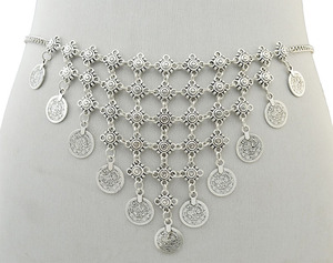 Chaîne de corps et de taille bohème vintage plaquée argent avec pendentif pièce de monnaie et pompon, magnifique bijou pour femme - Product Image 2