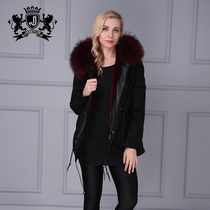 Vente en gros directe d'usine, manteau à <span class=keywords><strong>capuche</strong></span> en fourrure, style classique, parka d'hiver pour femmes, col en fourrure de raton laveur véritable épaisse - Product Image 2