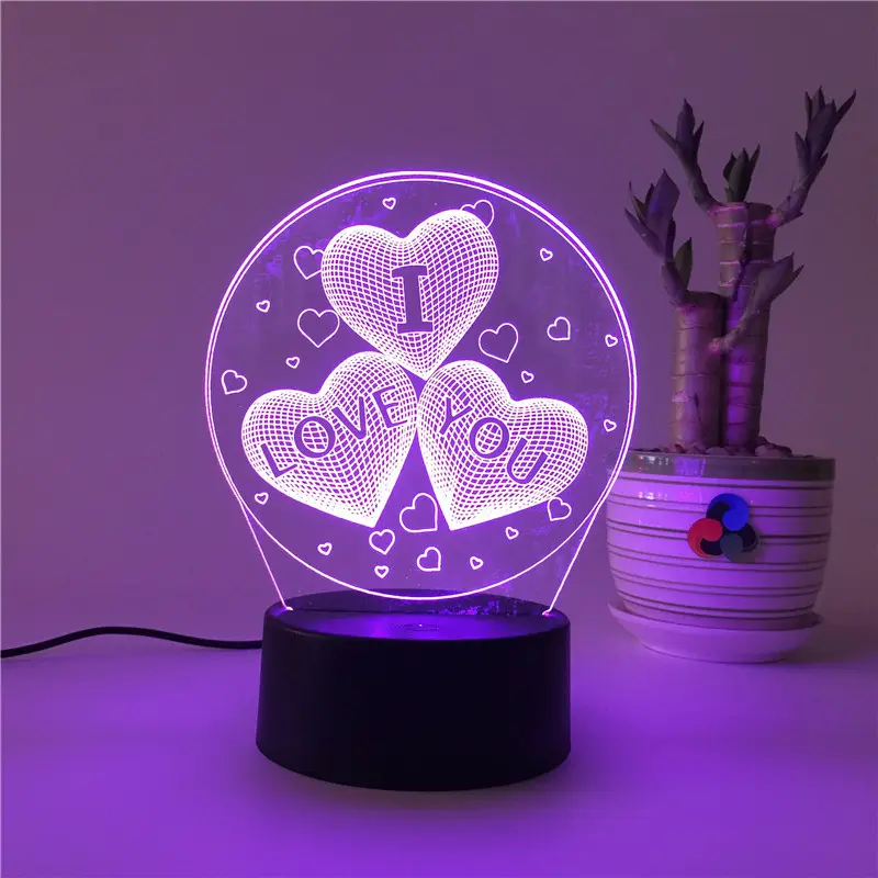ולנטיין של יום קידום מתנות Custom 3D Creative אורות אקריליק LED אשליה לילה מנורה