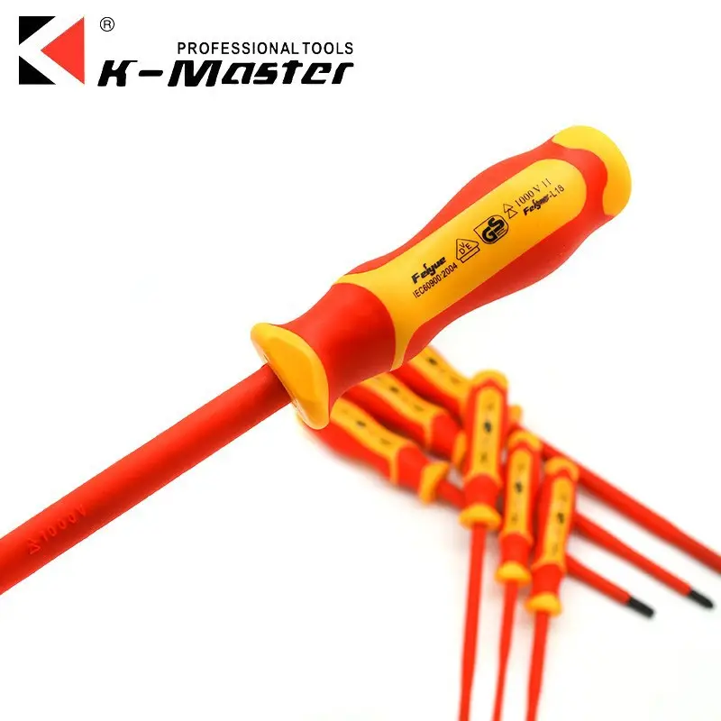 K-master 1000V Slotted Insulated VDE Screwdriver 2.5*75 Magnetic Screwdriver Magnetic Tips in Bulk Red&yellow CN;JIA 58