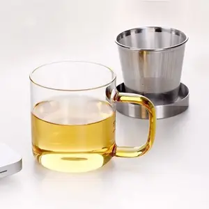 SAMADOYO 350ML Fancy Clear Glass Teacup Infuser Glass Tea Mugs With Handlebar For Office Use