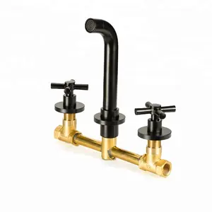 Double handle cold and hot switch wall hung mounted Black modern design bathroom counter basin faucets mixer washroom sink tap