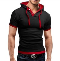 Vendita calda 8 colori M-5XL Mens Casual camicia manica corta Slim Fit abbigliamento Casual con cappuccio top estate maschile T Shirt EDT08