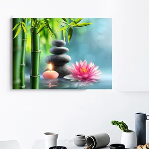 Hotel Kunstwerk Kaars Spa Bamboe Verlichte Up Foto Canvas Schilderij Wall Art