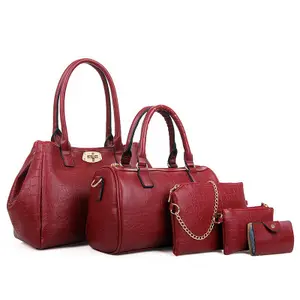 Wholesale hot selling Crocodile Grain pu leather print Metal zipper High capacity women 5 piece set hand bag handbags