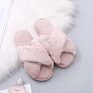 Nhà Máy Giá Rẻ Số Lượng Lớn Mua Mềm Lông Phụ Nữ Nhà Chống Trượt Dép Faux Fur Chéo Big Size 42-43 Trong Nhà Ngoài Trời Giày