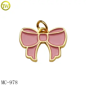 Metal Pendant 3D Bowknot Logo Enamel Metal Charms For Jewelry Decorative Metal Swimwear Pendant