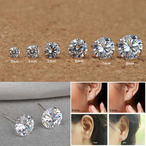 Pendientes de tuerca de plata de ley 925 sólida, aretes de cristal de circonita cúbica - Product Image 4
