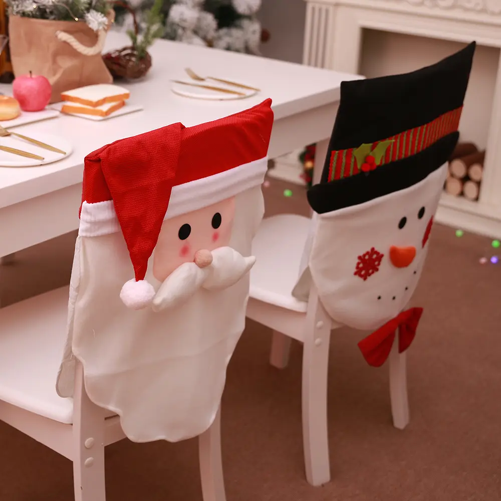 Funda trasera para silla de comedor y cocina, cubierta para asiento de Papá Noel, muñeco de nieve, funda para silla de Navidad