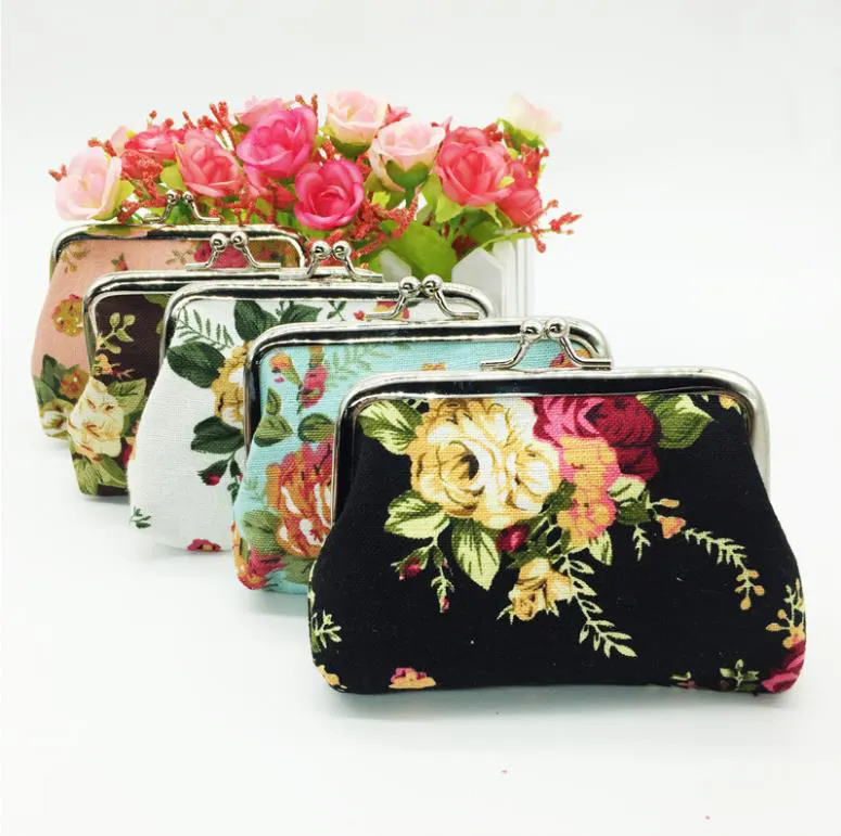 New Women Mini Clutch Flower Wallet Hasp Canvas Purse Cute Coin Holder Case Bag