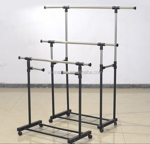 Séchoir à linge suspendu à double pôle en acier inoxydable avec 4 cintres porte-vêtements - Product Image 4