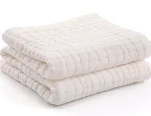 新生儿穆斯林婴儿毛巾棉花纱布超柔软婴儿浴巾 6 层婴儿毛巾 2 包 (白色, 粉红色)