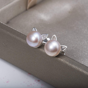Boucles <span class=keywords><strong>d</strong></span>'oreilles avec fermoir papillon en forme <span class=keywords><strong>de</strong></span> chat, excellente qualité, en argent Sterling 925, perles <span class=keywords><strong>de</strong></span> <span class=keywords><strong>culture</strong></span> <span class=keywords><strong>d</strong></span>'eau douce - Product Image 4