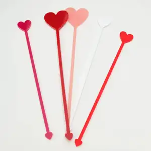 Blank Acrylic Heart Shape Stir Sticks Colored Plastic Swizzle Stirrers Drink Sticks For Wedding Valentine's Day