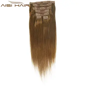 Peruvian Long Silky Straight Wave Hairpieces 16 Clip In Extension Brown Color Hair