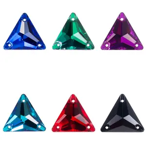Top Triangle 16mm 22mm Crystal AB Sew On Stone 3 Holes Glass Rhinestones For Hair Clothes Sewing on Clothing