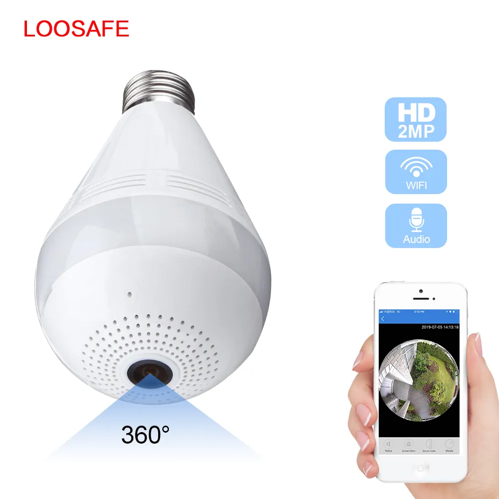 LOOSAFE 1080P V380 wifi lamp camera night vision light bulb ip camera 2mp 360 degree home security camera wireless