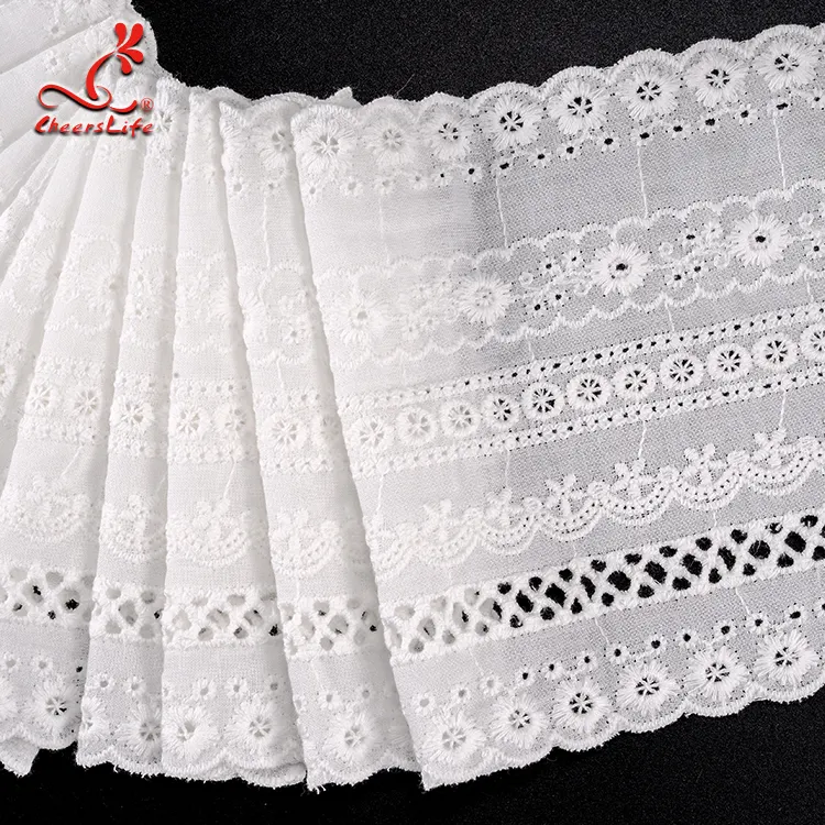Flor encaje ajuste alta calidad venta al por mayor bordado Soluble en agua delicado algodón bordado tela blanco hermoso 100% algodón