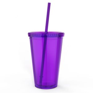 Venta al por mayor logotipo personalizado reutilizable doble pared 16oz vaso de plástico acrílico transparente taza de café de viaje con pajita - Product Image 2