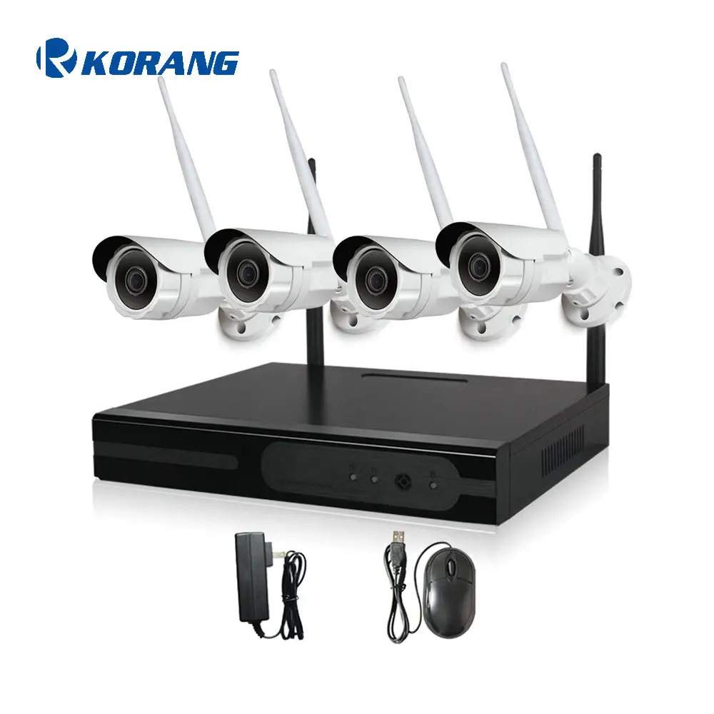 4 채널 HD 1080 마력 Korang 와이파이 경보 NVR 키트 h.264 CCTV Onvif 야외 보안 무선 카메라 시스템