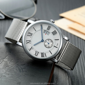 Esfera blanca <span class=keywords><strong>de</strong></span> <span class=keywords><strong>acero</strong></span> inoxidable malla Correa Mens relojes <span class=keywords><strong>de</strong></span> cuarzo - Product Image 3