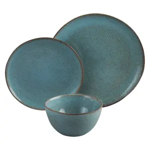 Retro style reactive design round shape speckled turquoise restaurants plates set dinnerware