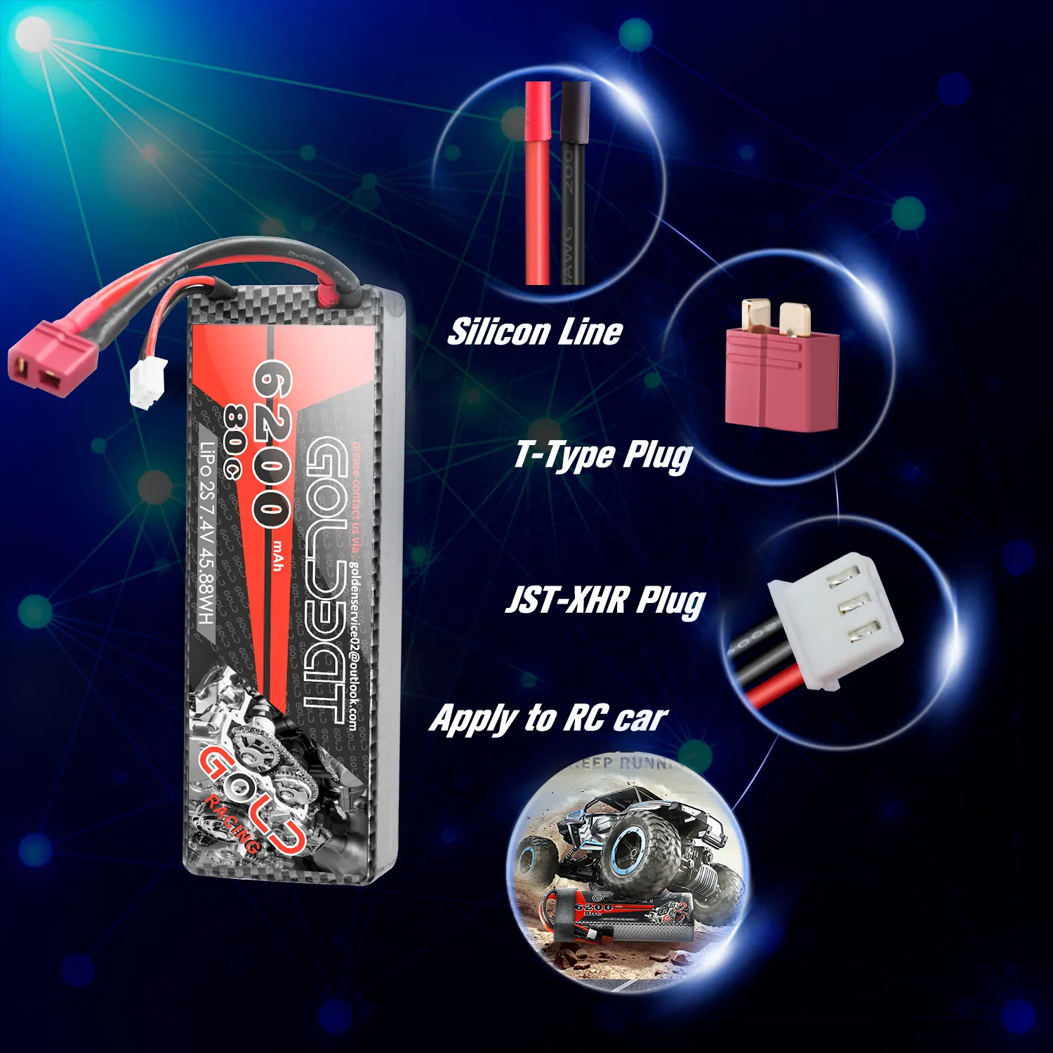 लाइपो बैटरी 3S 11.1V 6200mAh 4S 14.8V 7200mAh 50C HardCase पैक डीन अल्ट्रा कनेक्टर के लिए आर सी कार